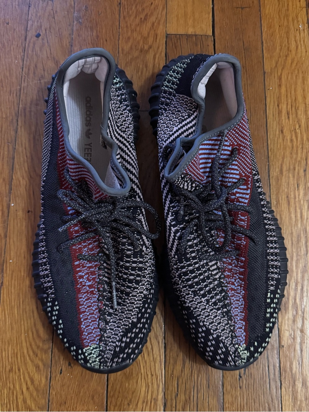 Yeezy Men’s Knit Sneakers — Black, Red & Gray